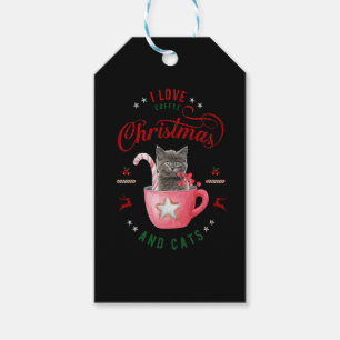 Étiquettes-cadeau J'aime Café Noël et Chats Joyeux Salutations
