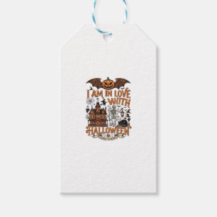 Étiquettes-cadeau J'aime Halloween Maison Hantée Squelette Citrouill