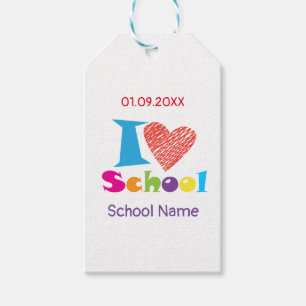 Étiquettes-cadeau J'Aime L'École. Dessin de fin d'études, Retour à l