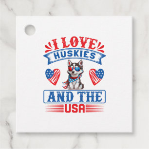 Étiquettes Cadeau J'aime les Huskies sibériens et les USA