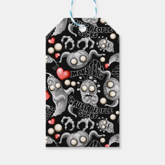 Étiquettes-cadeau J'aime les monstres parce que les gens aiment les  (Devant)