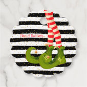 Étiquettes Cadeau Jambes elfes sur bandes noires et blanches (Devant)