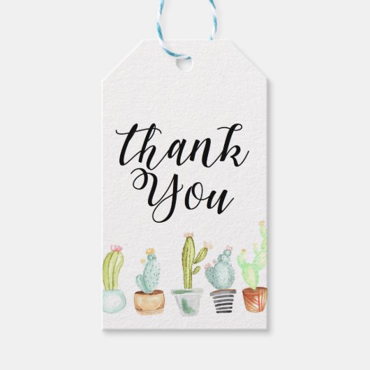 Étiquettes-cadeau Jardin de Cactus | Merci aquarelle (Devant)