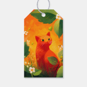 Étiquettes-cadeau Jardin de fleurs sauvages au chat rouge fantaisist