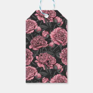 Étiquettes-cadeau Jardin de pivoine nocturne rose et gris