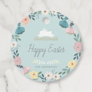 Étiquettes Cadeau Jardin Floral Oeufs de lapin de Pâques Bleu