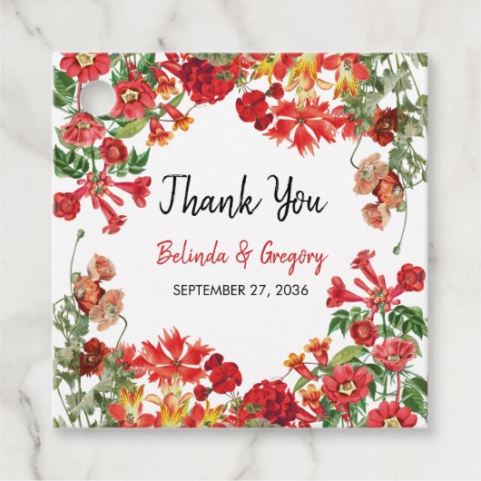 Étiquettes Cadeau Jardin Floral Rouge Mariage de fleurs botaniques (Devant)