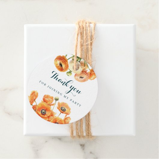 Étiquettes Cadeau Jardin rustique Orange Fleurs blanches Anniversair (En situation)