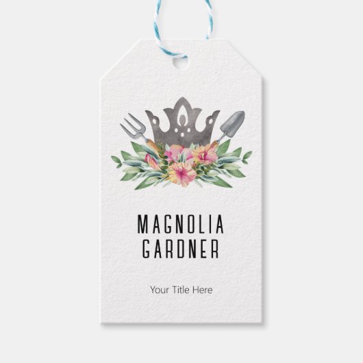 Étiquettes-cadeau Jardinage Couronne Boho Chic Aquarelle Outils Fleu (Devant)