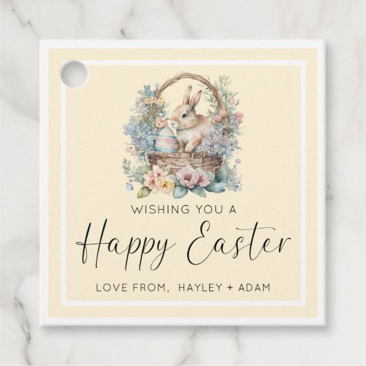 Étiquettes Cadeau Jaune Joyeux Lapin De Pâques (Devant)