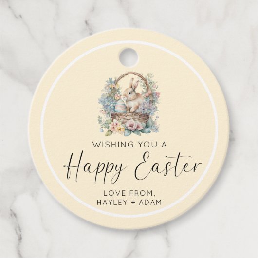 Étiquettes Cadeau Jaune Joyeux Lapin De Pâques (Devant)