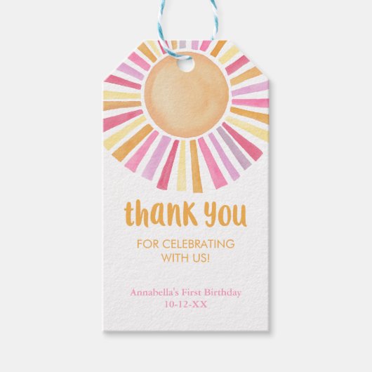 Étiquettes-cadeau Jaune rose Boho soleil fête d'anniversaire (Devant)