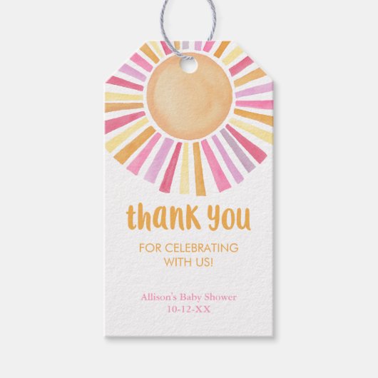 Étiquettes-cadeau Jaune rose Boho soleil fille baby shower (Devant)