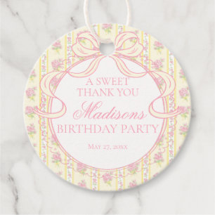 Étiquettes Cadeau Jaune Vintage Élégant Floral Anniversaire Cercle F