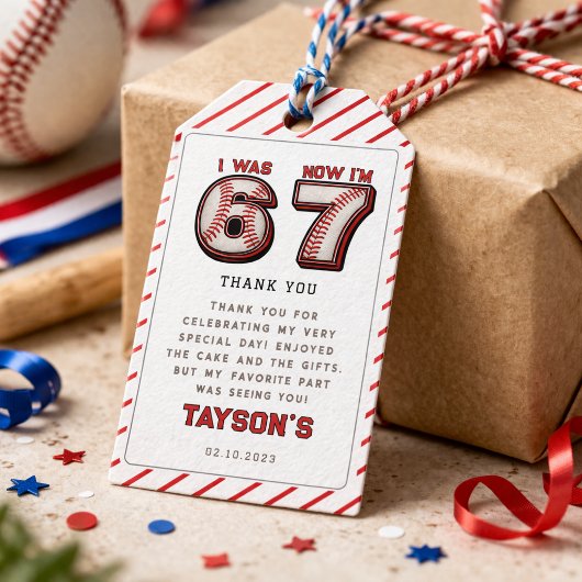 Étiquettes-cadeau J'avais 6 ans, maintenant j'ai 7 ans – Baseball 7e