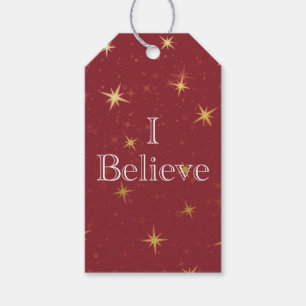 Étiquettes-cadeau Je Crois Red & Faux Gold Foil Stars