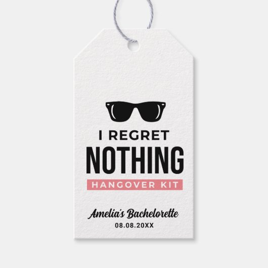 Étiquettes-cadeau Je ne regrette rien Bachelorette Party Hangover Ki (Devant)