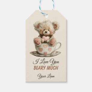 Étiquettes-cadeau Je t'aime beaucoup ours en tasse carte postale