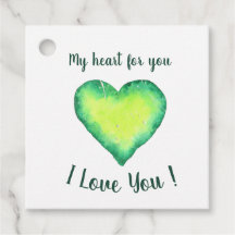Je t'aime mignon Coeur Vert et Bleu Anniversaire