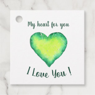 Étiquettes Cadeau Je t'aime mignon Coeur Vert et Bleu Anniversaire