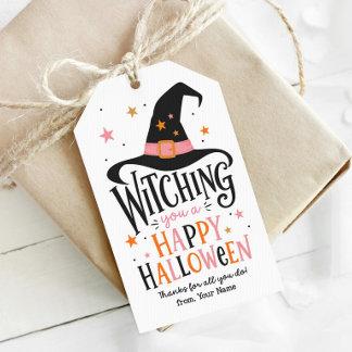 Étiquettes-cadeau Je vous souhaite un joyeux Halloween, sorcière mig