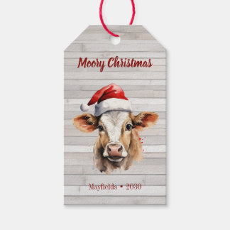 Étiquettes-cadeau Jersey Cow, Barn Wood, "Moory Christmas"