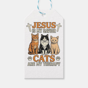 Étiquettes-cadeau Jésus et les chats sont ma thérapie Vintage T-shir