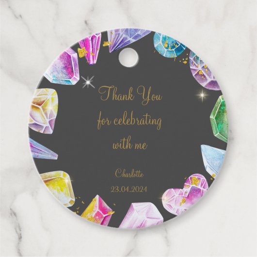 Étiquettes Cadeau Jeu d'anniversaire Cristaux Jeu de Fête de fille d (Devant)