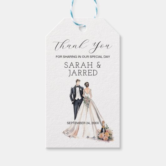 Étiquettes-cadeau Jeunes mariés mariage à l'aquarelle (Devant)