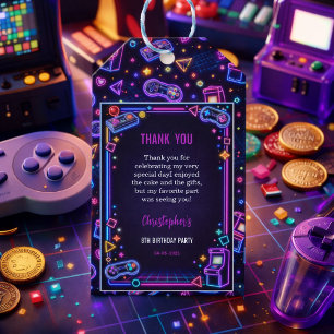 Étiquettes-cadeau Jeux d'arcade Rétro Néon Lumineux 8ème Anniversair