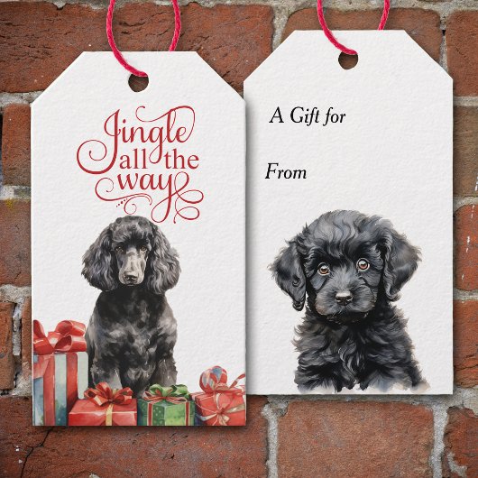 Étiquettes-cadeau Jingle All Way Black Poodle Noël