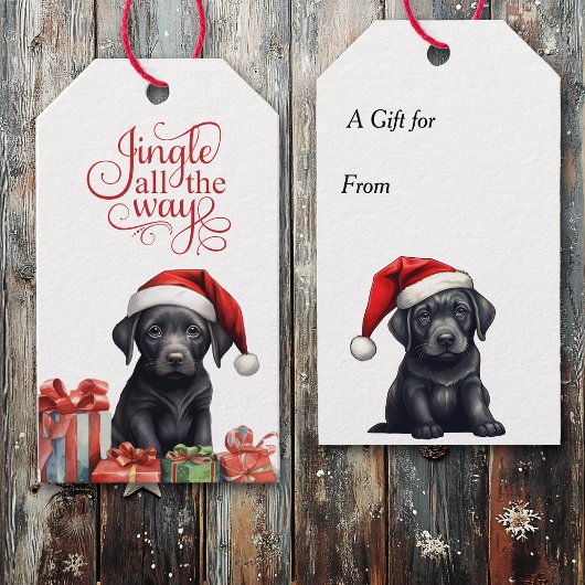 Étiquettes-cadeau Jingle tout le chemin Black Lab Chiot Noël