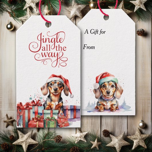 Étiquettes-cadeau Jingle Tout le chemin Dachshund Chien Noël