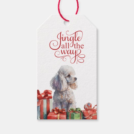 Étiquettes-cadeau Jingle tout le long de White Poodle Noël (Devant)
