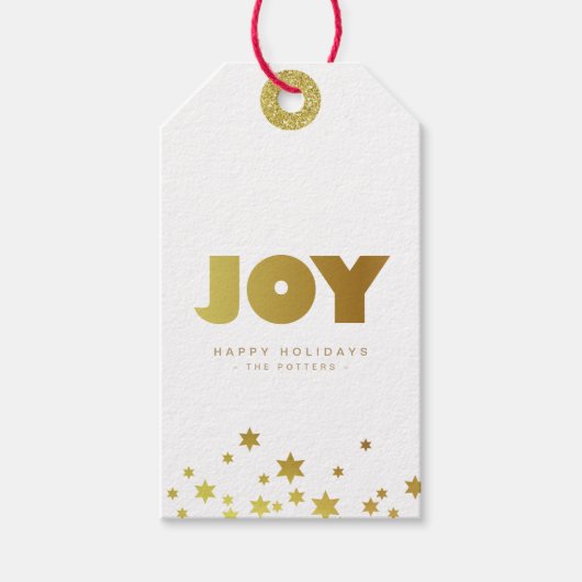 Étiquettes-cadeau Joie | Fun Christmas White & Gold Mini (Devant)