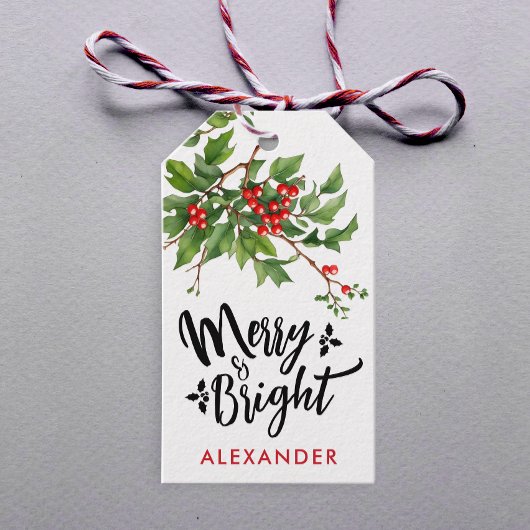 Étiquettes-cadeau Joie Rouge Joyeux Noël Mistletoe Nom Aquarelle