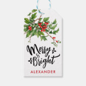 Étiquettes-cadeau Joie Rouge Joyeux Noël Mistletoe Nom Aquarelle (Devant)