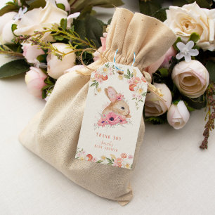 Étiquettes-cadeau Joli Baby shower de lapin à fleurs rose