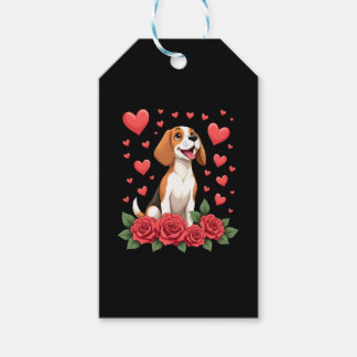 Étiquettes-cadeau Joli Beagle avec cœurs de roses rouges floraux pou
