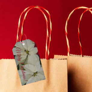 Étiquettes-cadeau Joli Blanc Poinsettias vacances