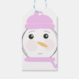 Étiquettes-cadeau Joli Bonhomme de Neige Fête de Noël Rose