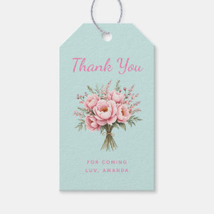 Étiquettes-cadeau Joli bouquet de fleurs de pivoine rose, merci pour