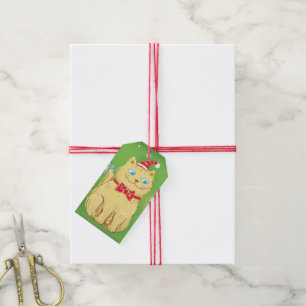 Étiquettes-cadeau Joli chat de Noël de dessin animé avec chapeau de