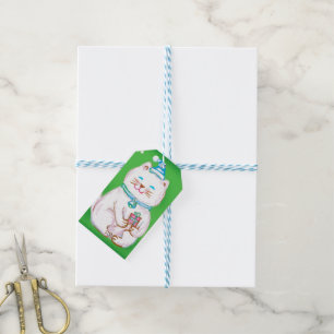Étiquettes-cadeau Joli chat de Noël de dessin animé portant un chape