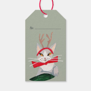 Étiquettes-cadeau Joli chat de Noël rennes Fêtes