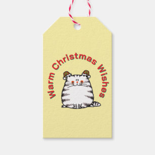 Étiquettes-cadeau Joli Chat Grassouillet Deux Chapeaux de Noël Vœux
