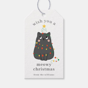 Étiquettes-cadeau Joli Chat Gris Meowy Noël Personnalisé Vacances