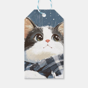 Étiquettes-cadeau Joli chat hiver enneigé confortable