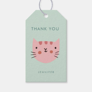 Étiquettes-cadeau Joli chat rose anniversaire merci