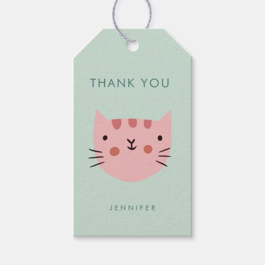 Étiquettes-cadeau Joli chat rose anniversaire merci (Devant)